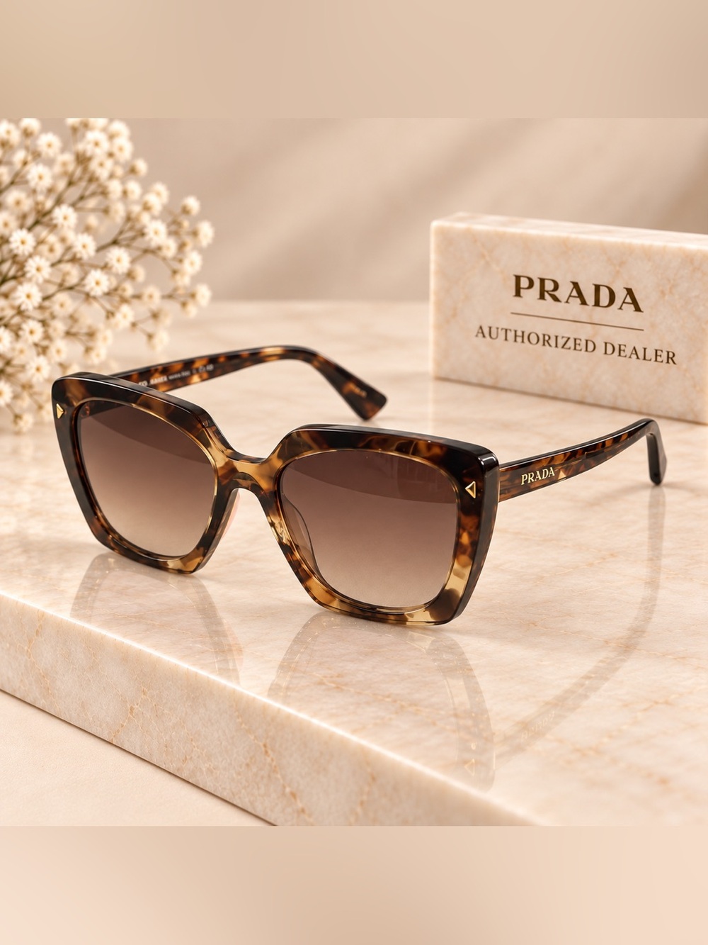 Prada PR23ZS Caramel Havana Square Sunglasses with Brown Gradient Lenses